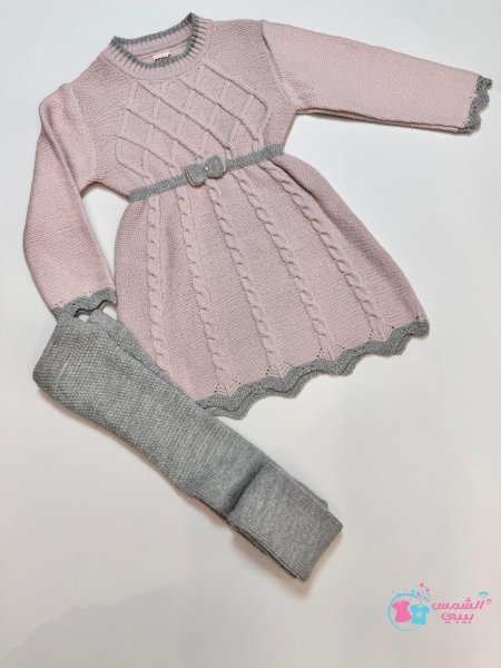 فستان بناتي صوف ثقيل 2 قطعة