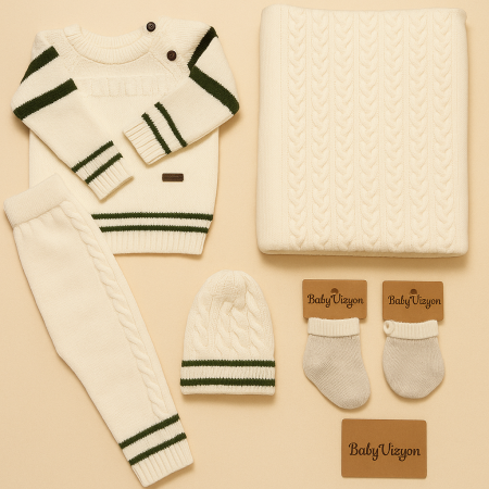 طقم صوف ناعم 5 قطع عمر 6 ل9 اشهر