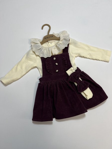 فستان بناتي مخمل 3 قطع