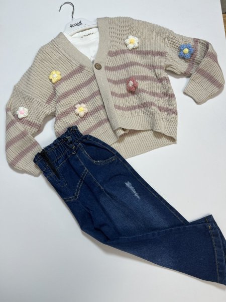 طقم بناتي صوف تقيل 3 قطع